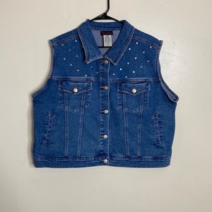Denim & Co vintage denim vest with jewel stubs